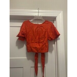 Free People Red Stella Short Sleeve Cut Out Crop Top Size Small Boho Concert